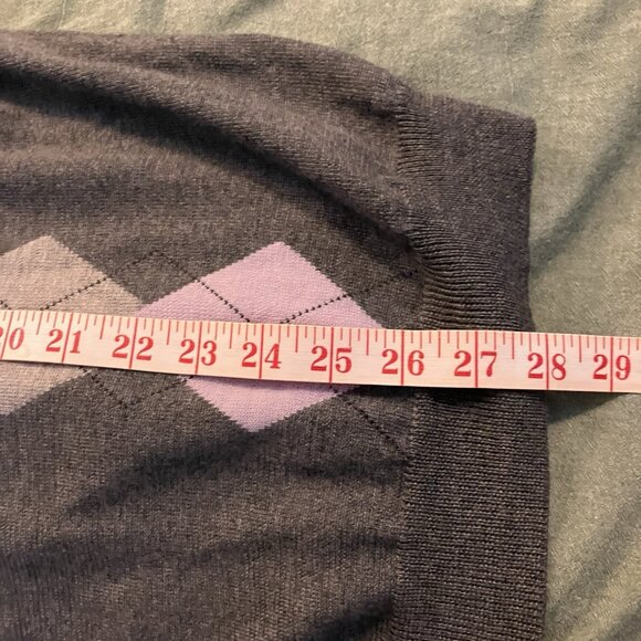 Jones New York Merino Wool Sweater Vest Mens L Argyle Gray Academia Grandpa Knit - Picture 6 of 6